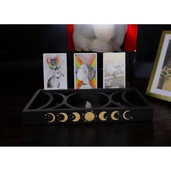 Mystical Moon Phase Tarot Card & Crystal Display Holder Handcrafted Wooden Altar - Picture 5 of 12
